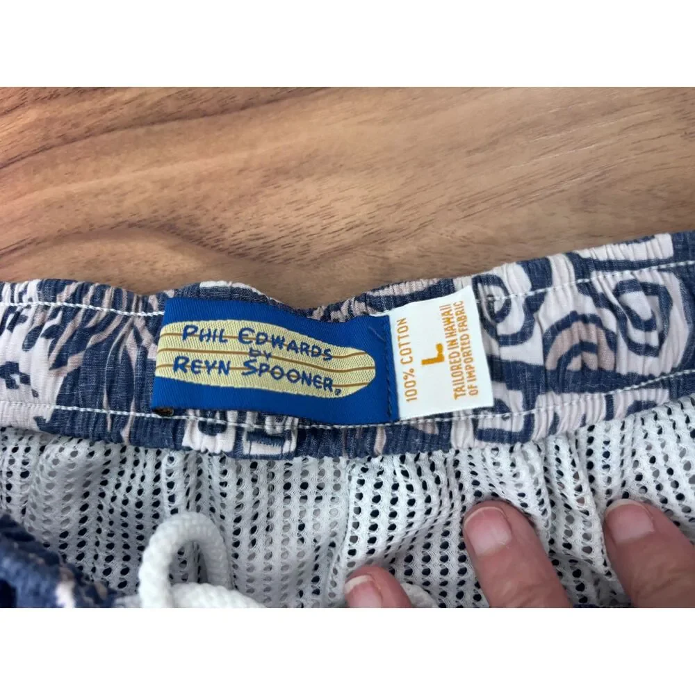 Phil Edwards by Reyn Spooner Hawaiian Print Swim Trunks Men’s Large Cotton